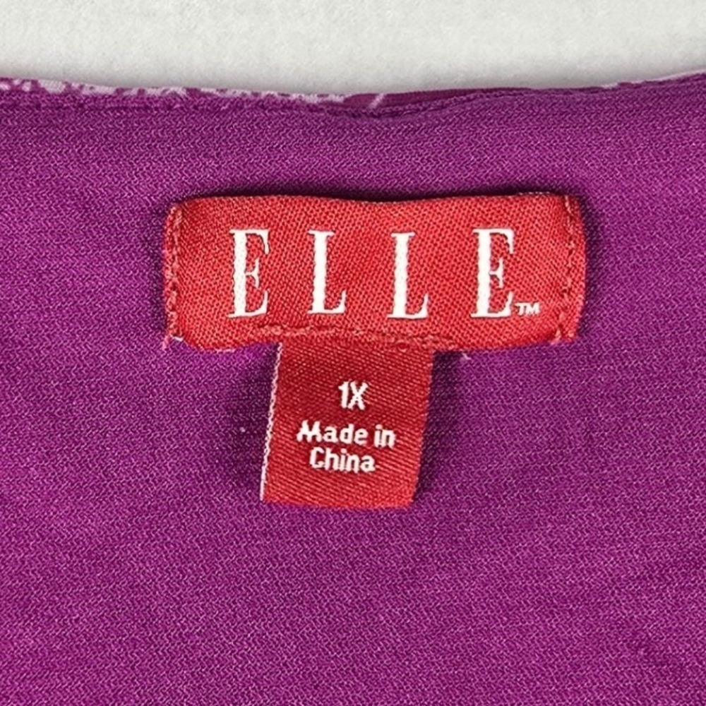 Elle Ruffle Front Blouse Womens 1X Purple Floral Flutter Sleeve V-Neck Top Plus - Picture 6 of 9